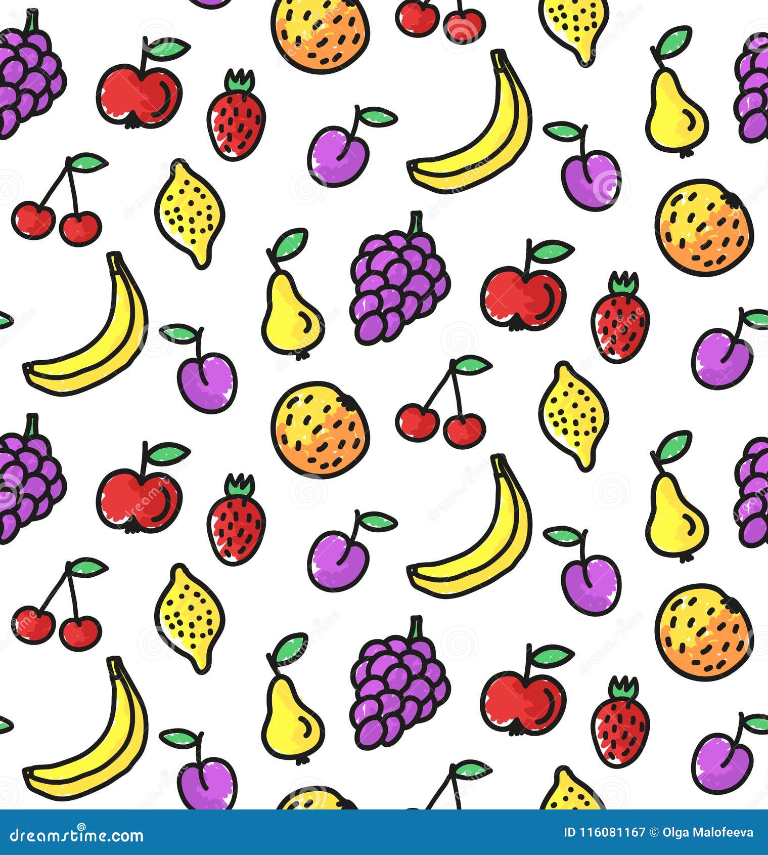 Fruits Simple Drawings Seamless Vector Pattern Stock Vector ...