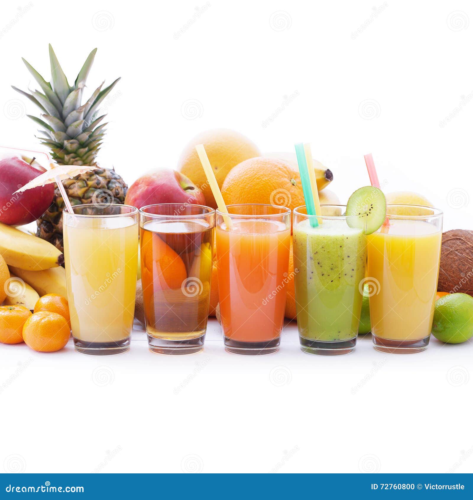 Fruits Smoothies, Summer Cool Drinks Top View Macro Stock Photo Image