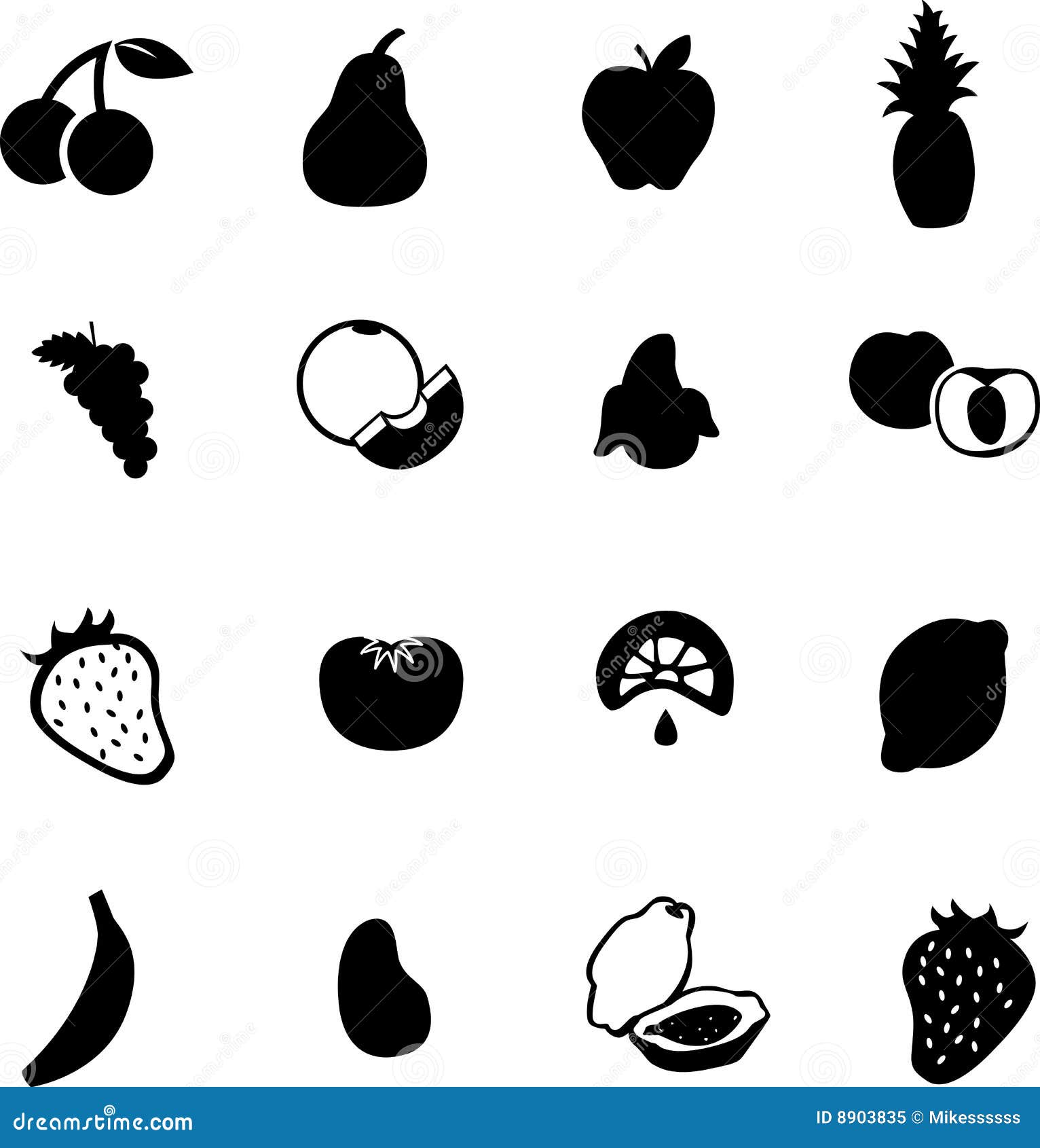 Fruits Symbols Or Silhouettes Vector Set Royalty Free Stock Photo