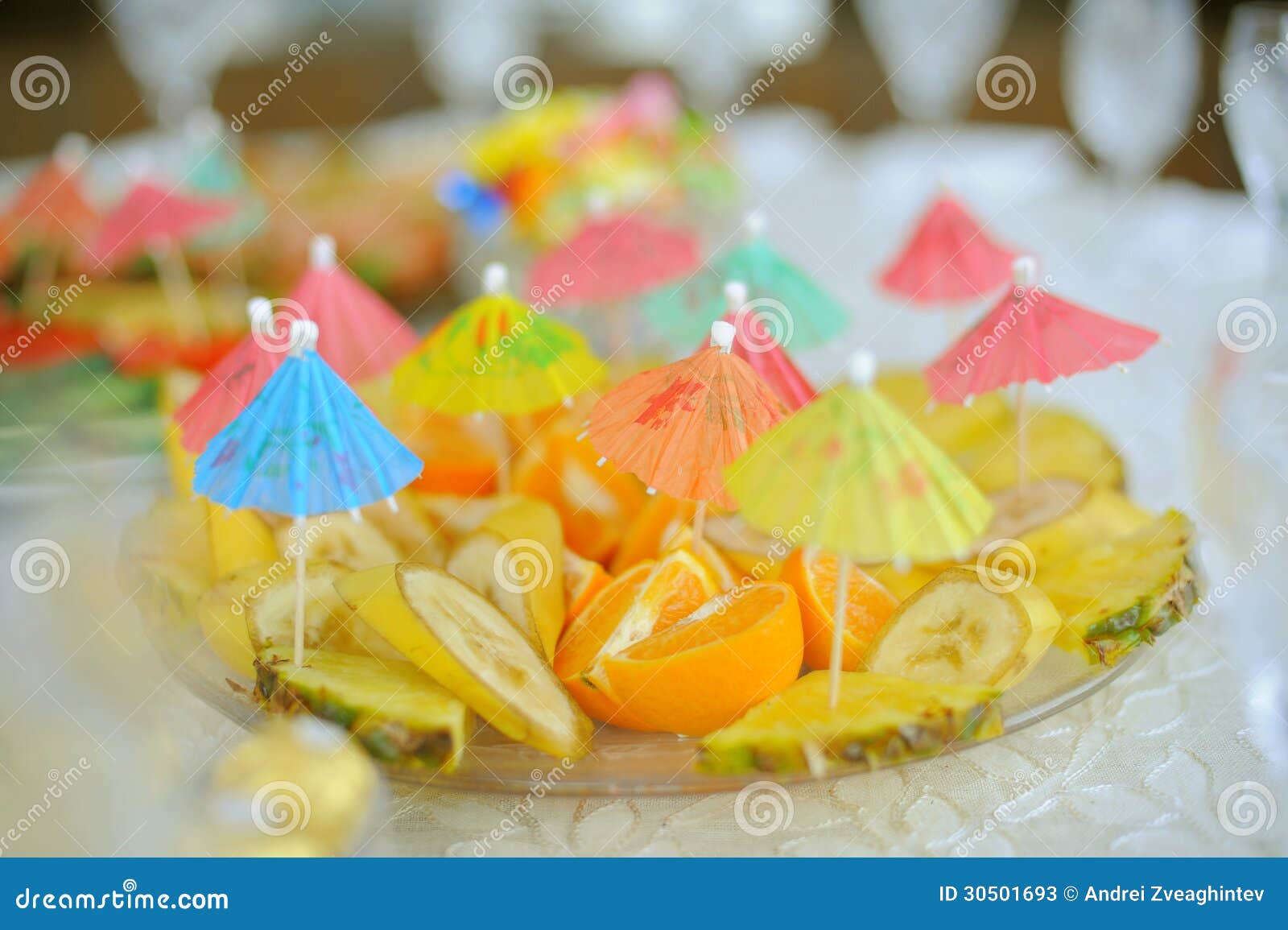 Fruits with Umbrellas stock image. Image of appetizer 30501693