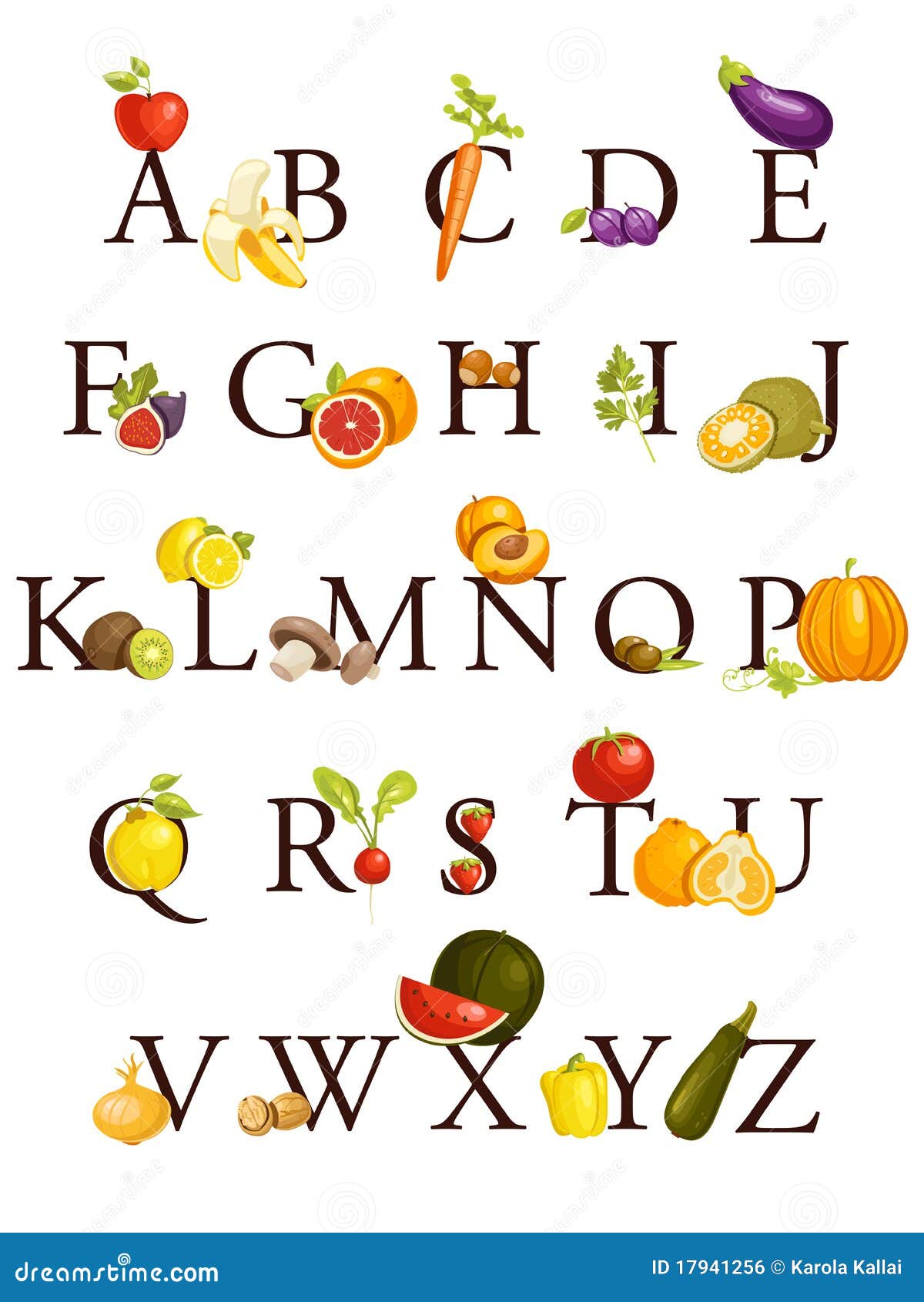 Fruits And Vegetables Alphabet Vector Illustration ...