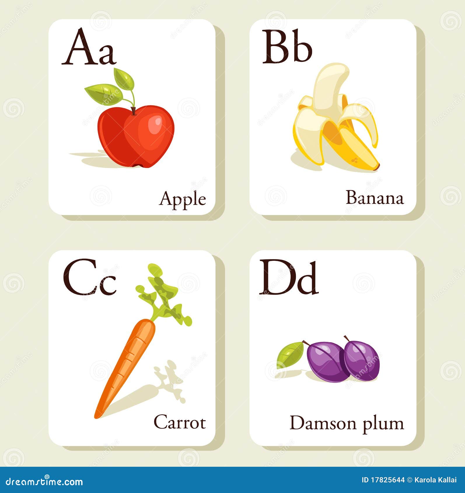 Fruits and Vegetables Alphabet Cards Stock Vector - Illustration of ...