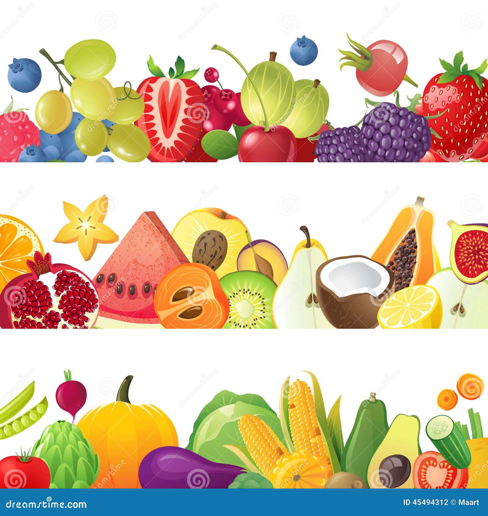 Fruits Vegetables and Berries Borders Stock Vector Illustration of