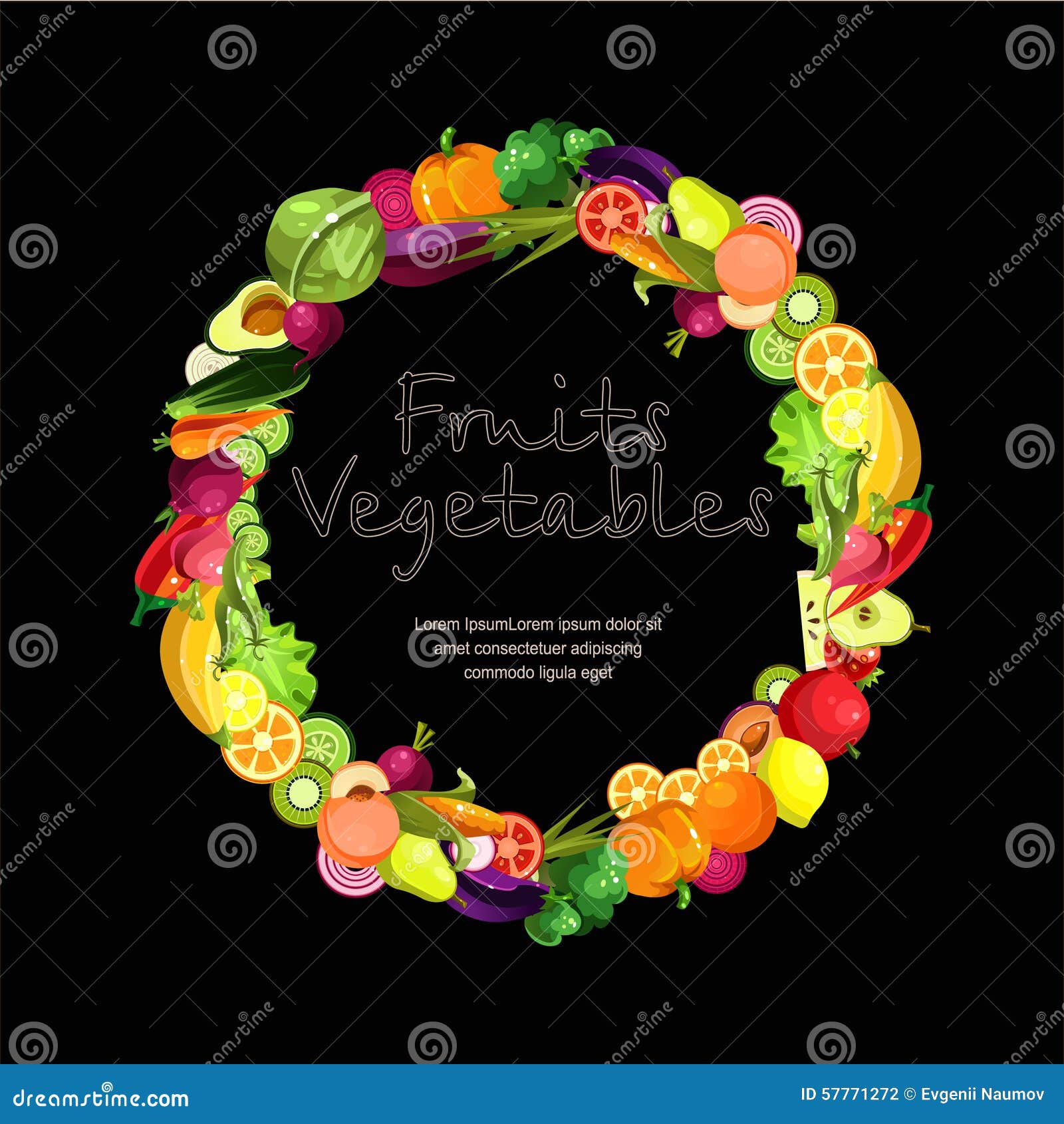 Fruits and Vegetables are Collected in a Wreath Stock Vector