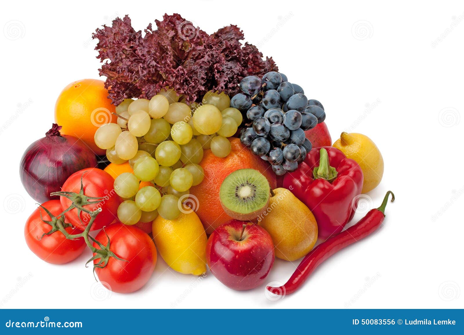 Fruits and Vegetables Isolated on a White Background Stock Photo