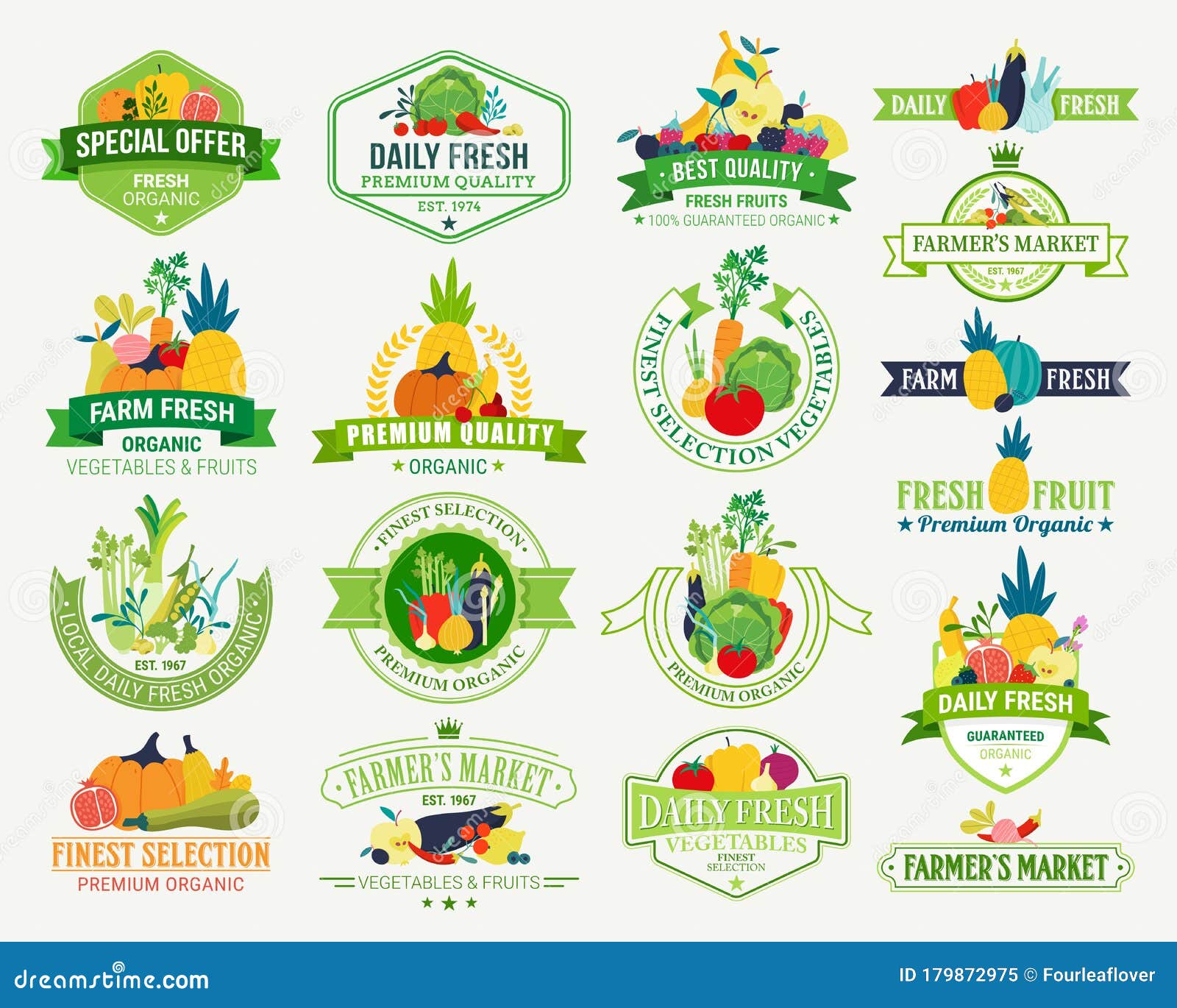 Fruits and Vegetables Logos, Labels, Fruits and Vegetables Icons Stock ...