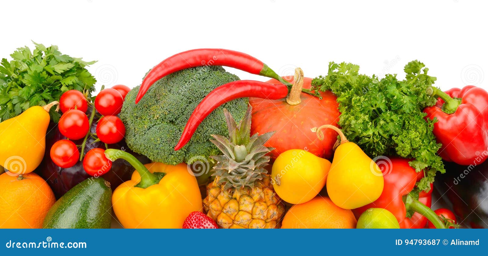 Fruits and Vegetables on White Background Stock Image Image of isolated, object 94793687