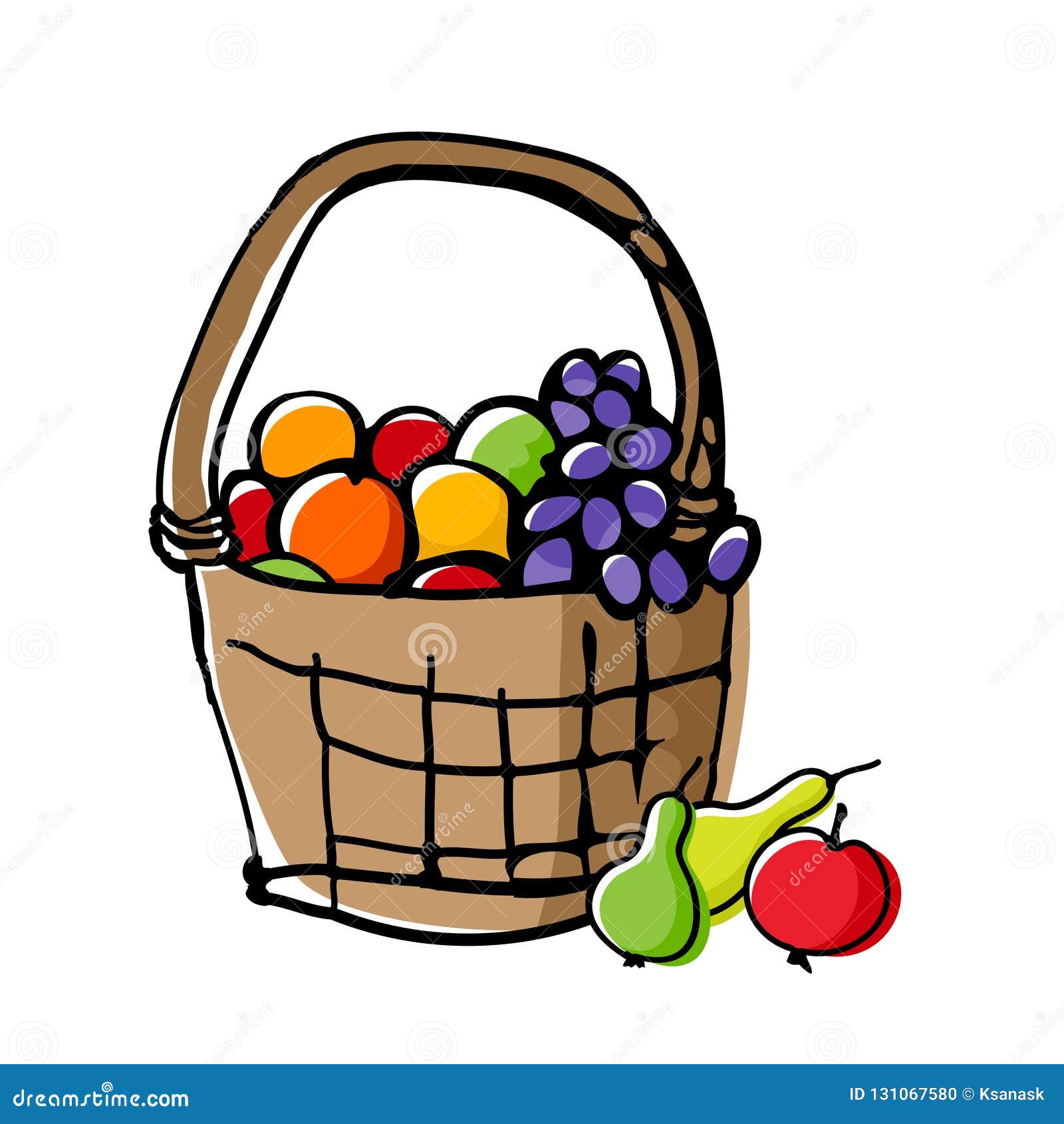 Fruits in wicker basket. stock vector. Illustration of gardening ...