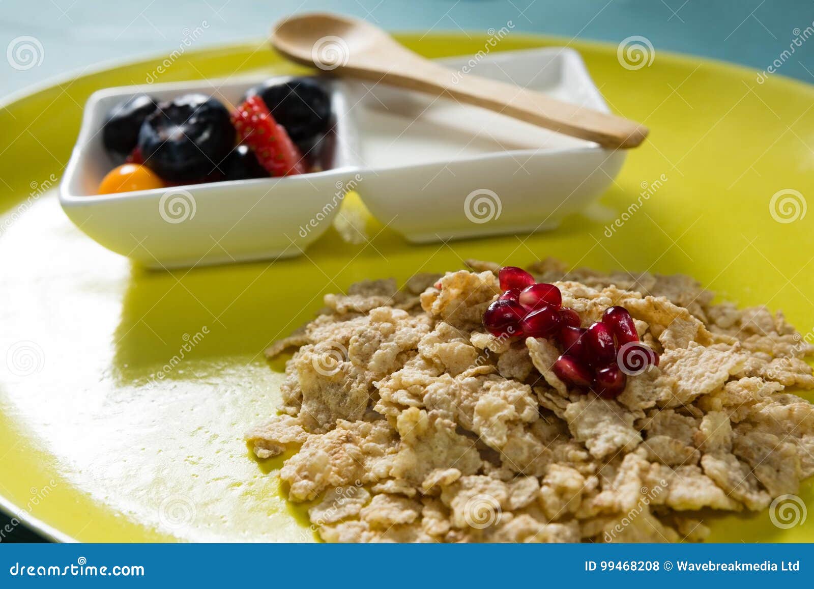 Fruits, Yogurt and Wheat Flakes in Plate Stock Photo Image of diet