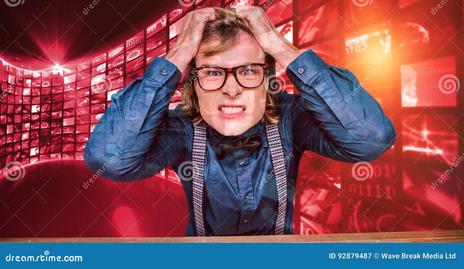 Frustrated Hipster Pulling Hair Against Screen Stock Image Image of keyboard, career 92879487