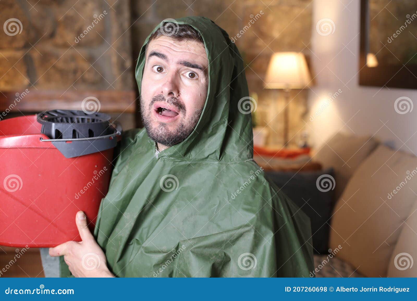 Frustrated Man with Leaking Roof Stock Photo Image of leakage, flood