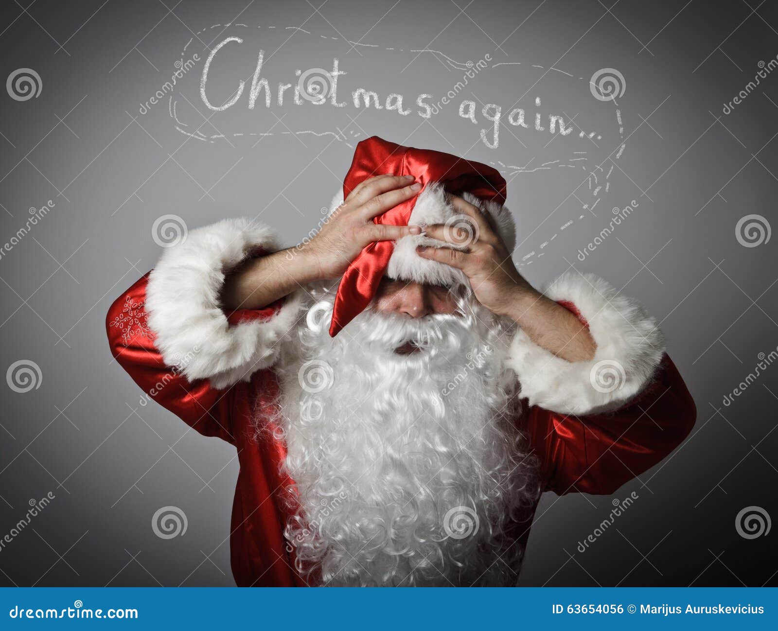Frustrated Santa Claus. Concept Christmas Again. Stock Photo Image