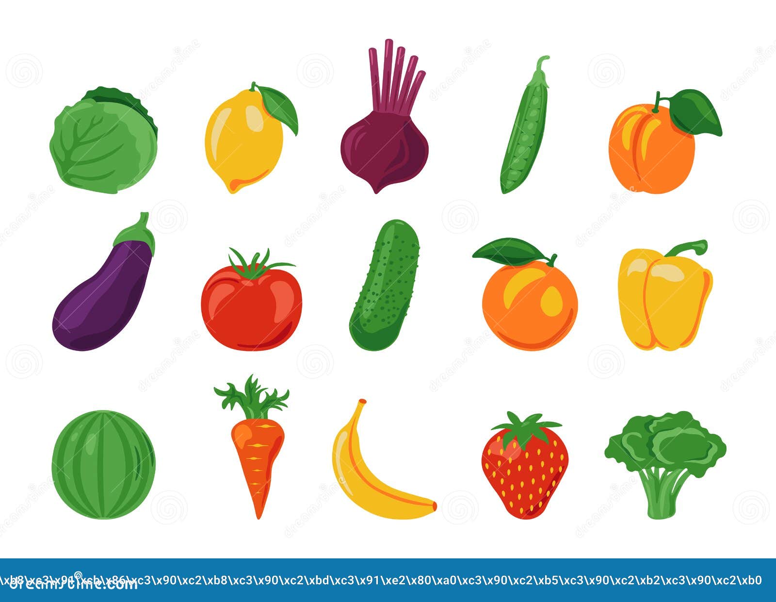 Conjunto de desenhos animados de vegetais frescos de alimentos