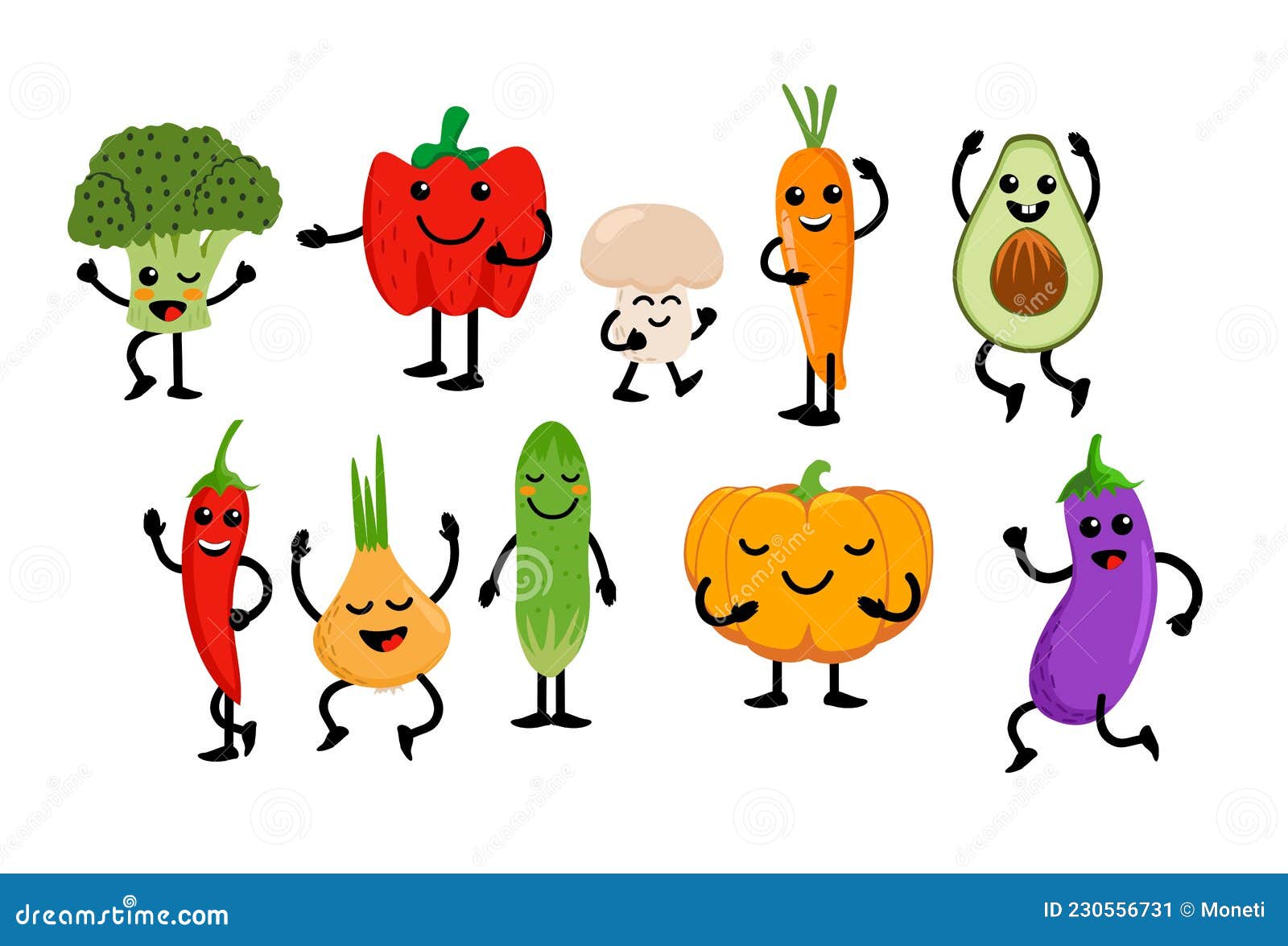 Desenhos animados frutas e legumes personagens imagem vetorial de