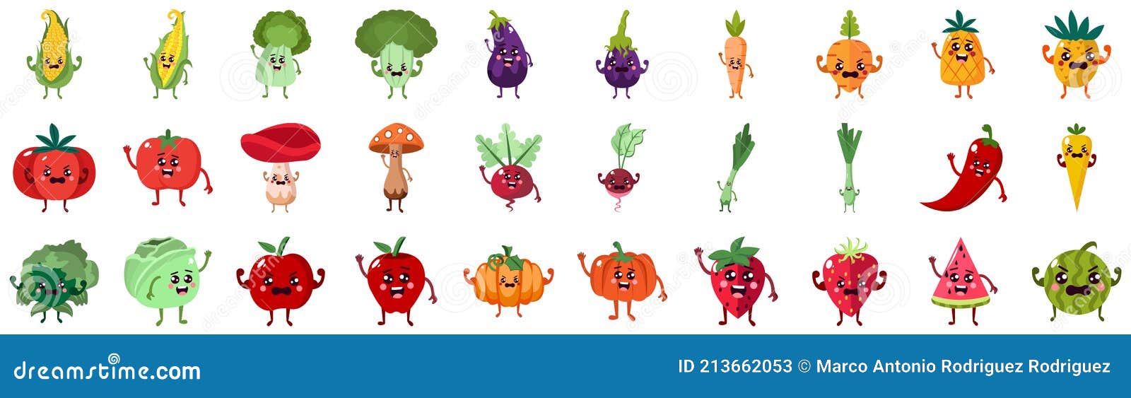 Frutas Y Verduras Conjunto De Dibujos Animados Ilustración del Vector -  Ilustración de vector, sonrisa: 213662053