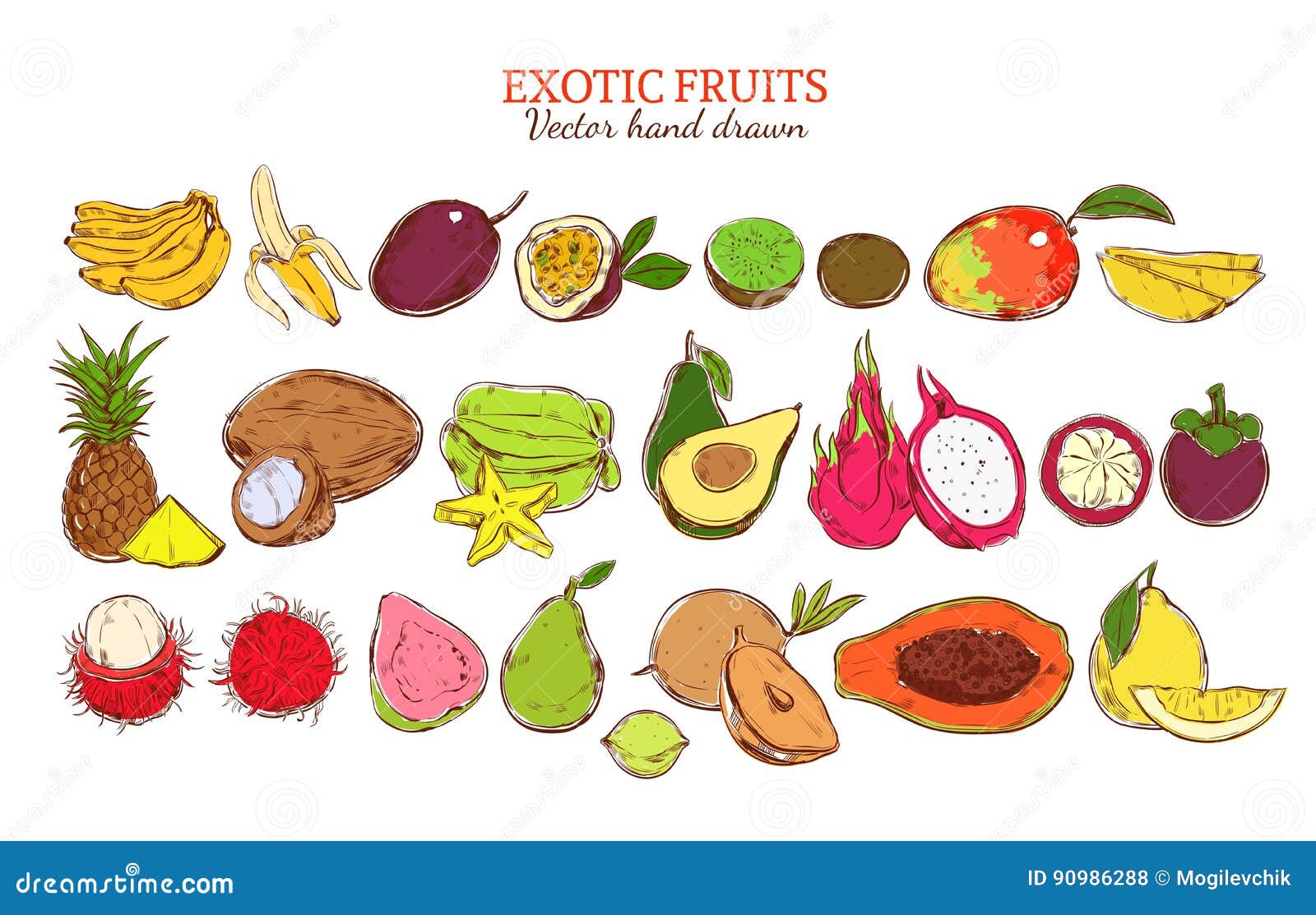Frutti esotici naturali freschi colorati messi