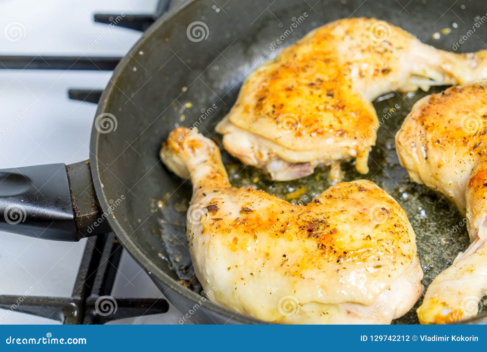 Fry Chicken Legs in a Pan with Spices. Stock Photo Image of rosemary, poultry 129742212