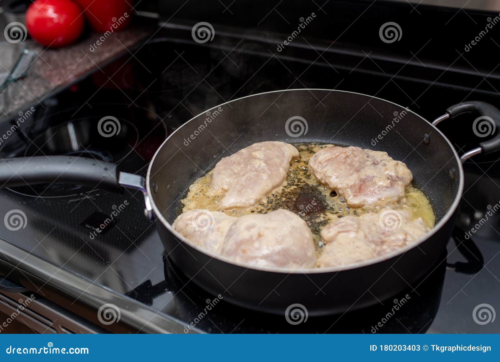 Frying or Browning Chicken Breast Stove Top in Butter and Garlic Stock