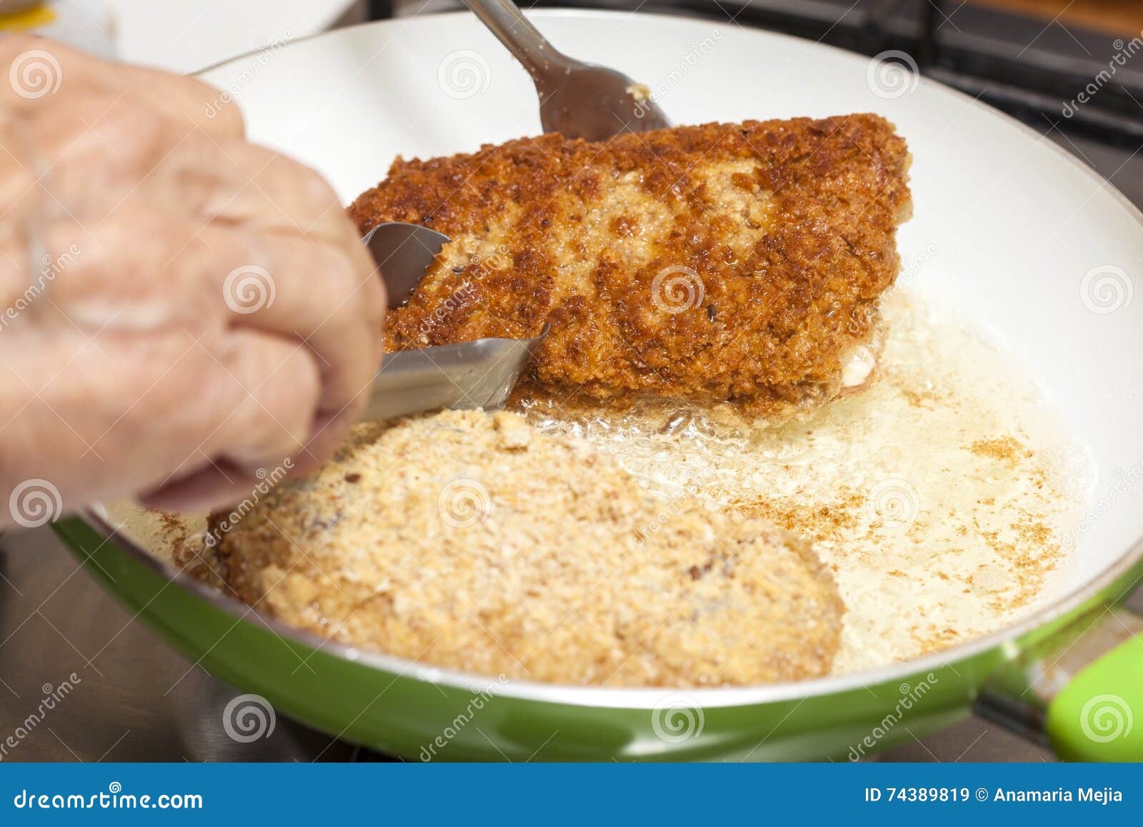 Frying a cordon bleu stock image. Image of cordon, cheese 74389819