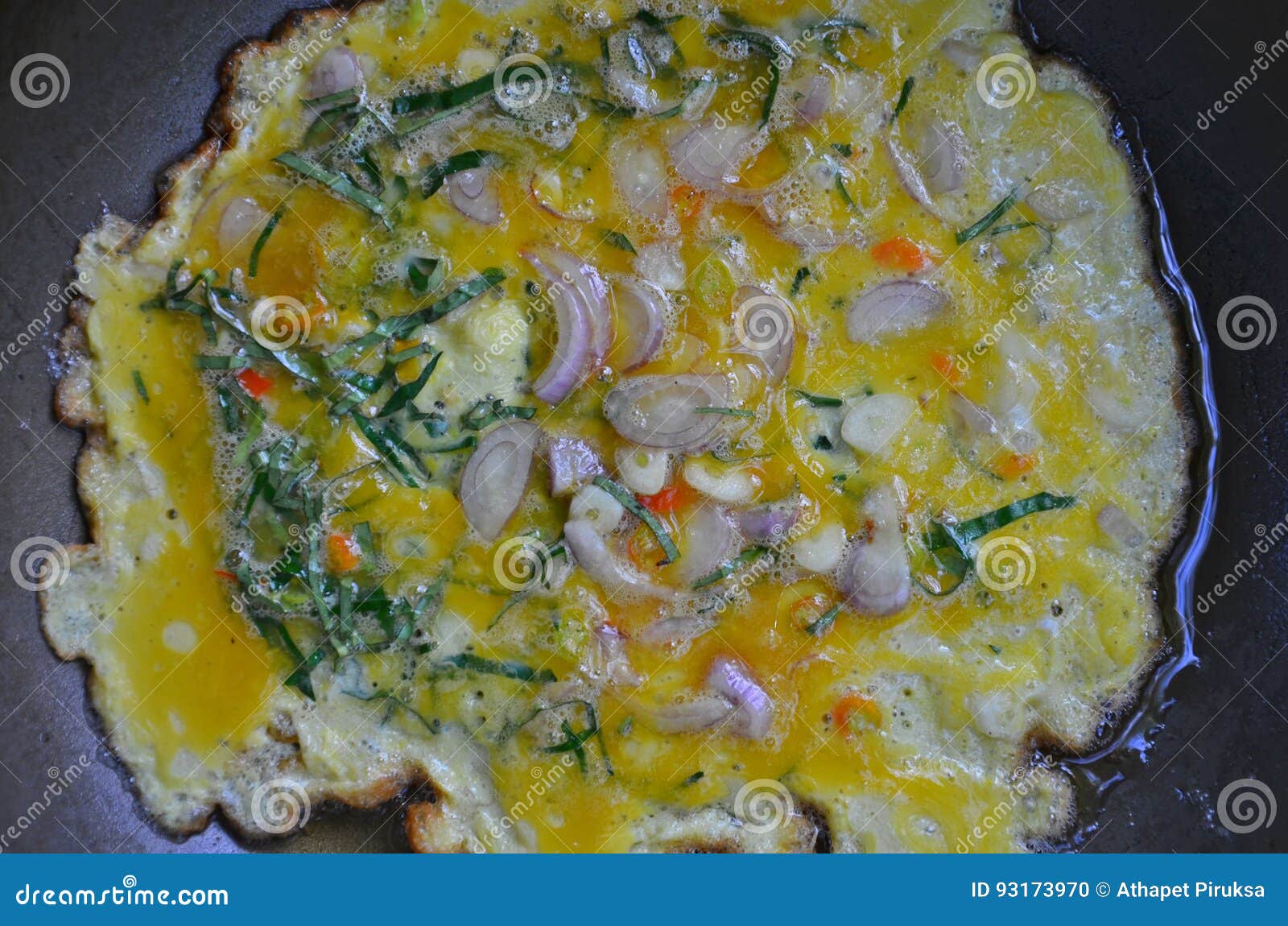 Frying Egg with Herbs in Vegetable Oil Stock Photo Image of fried