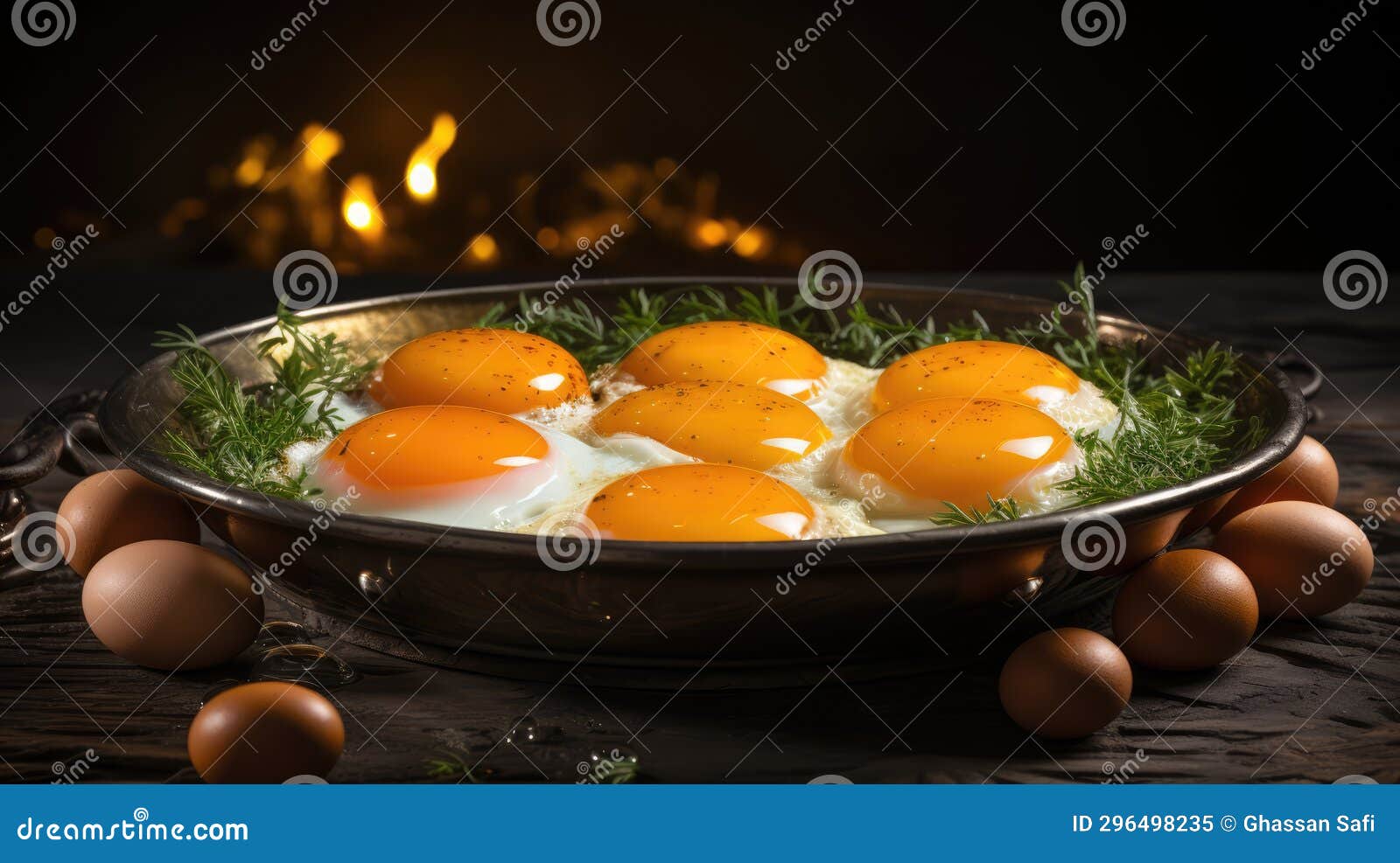 Frying Eggs on a Rustic Frying Pan Stock Illustration Illustration of