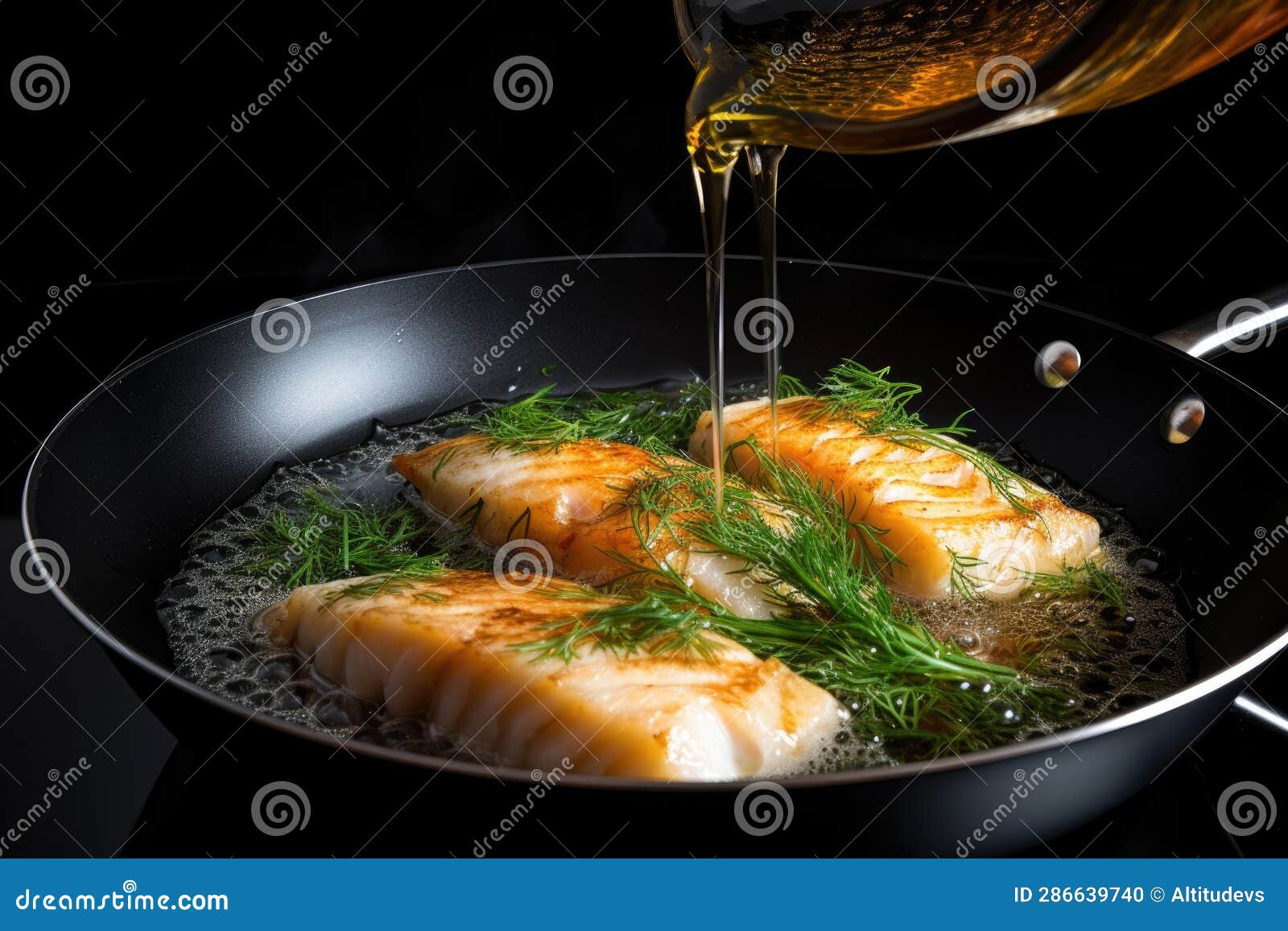 Frying Fish Fillets in a Deep Pan with Oil Stock Photo Image of