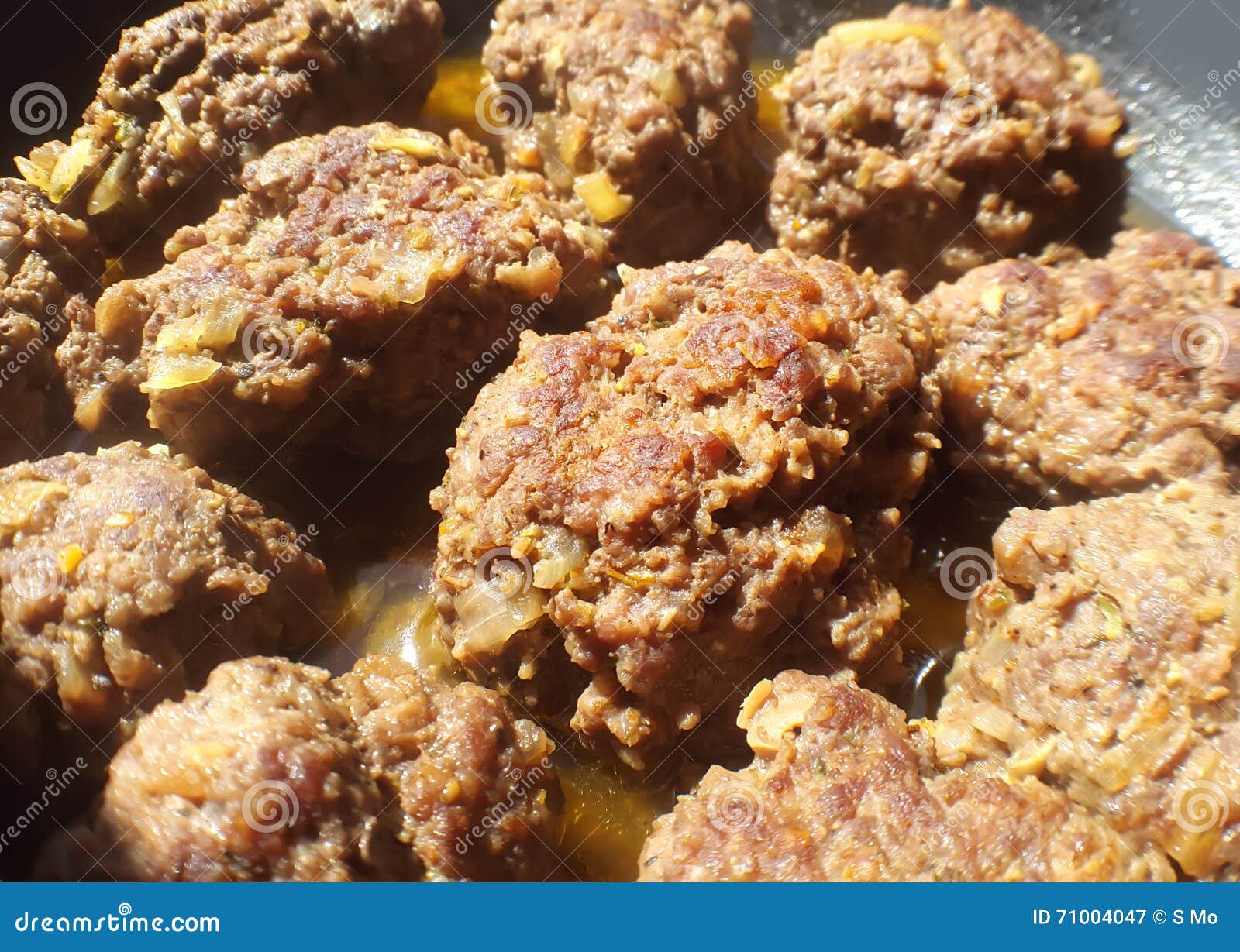Frying Large Homemade Meatballs on a Pan Stock Image Image of food