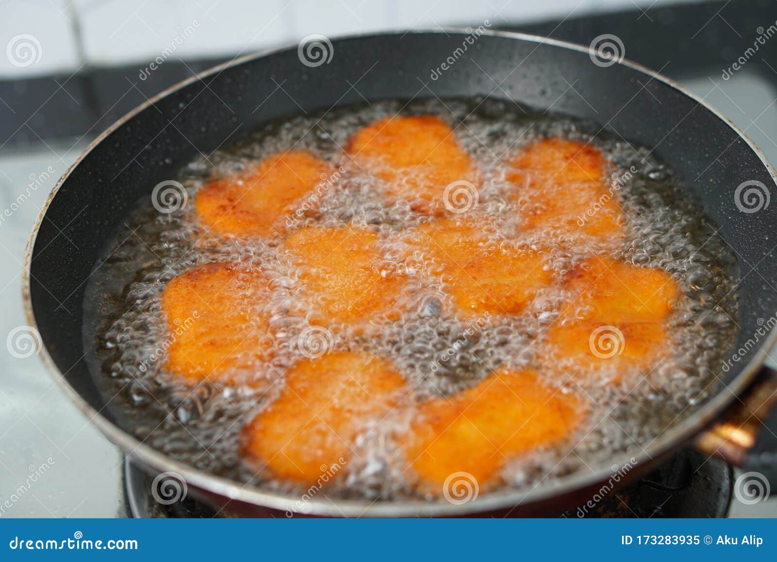 Frying Nugget Tempura on a Pan Stock Image Image of fast, cooking