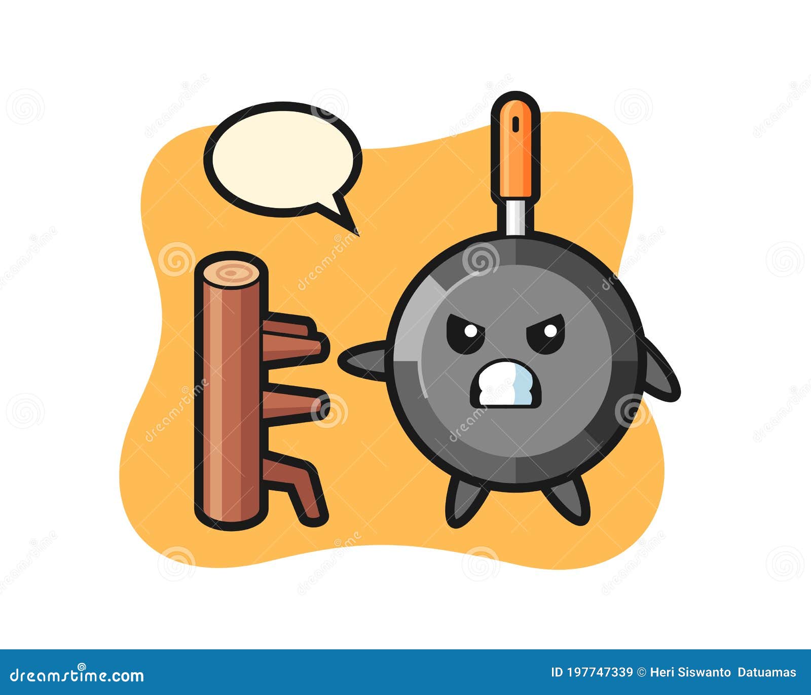 frying pan cartoon  as a karate fighter
