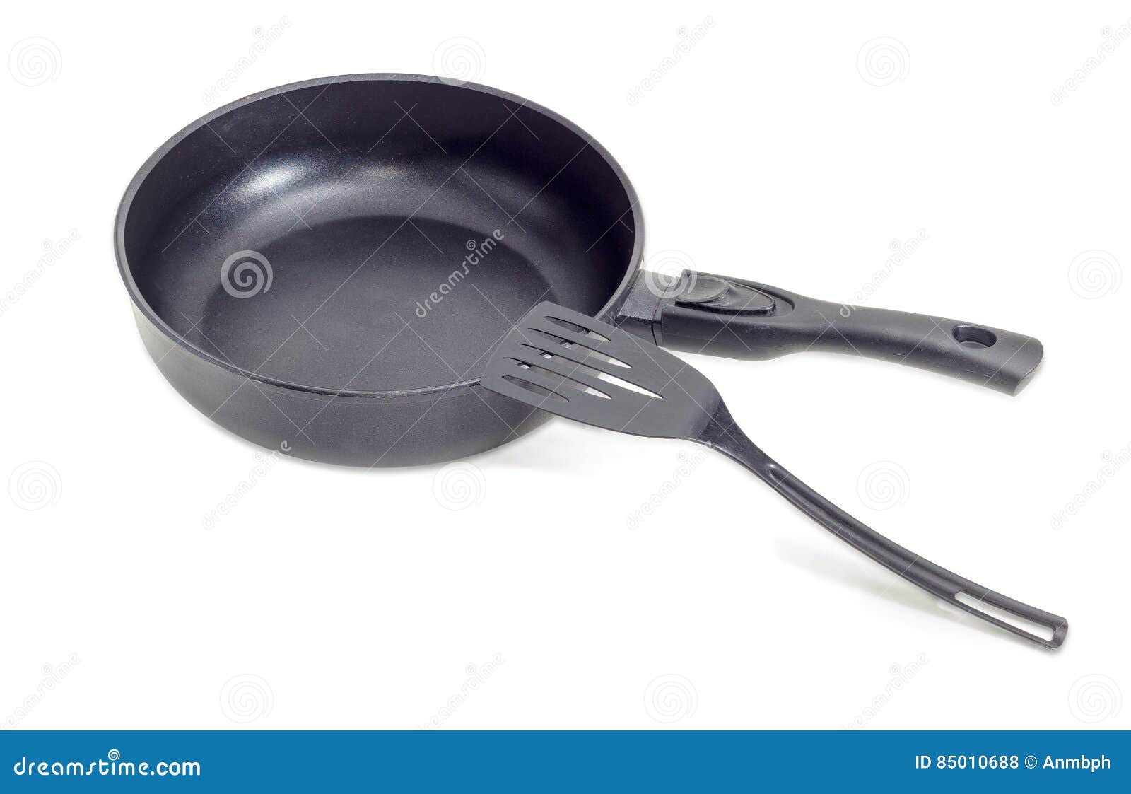 Frying Pan With Ceramic Non Stick Coating And Plastic Spatula Stock Photo Image Of Cooking Plastic 85010688
