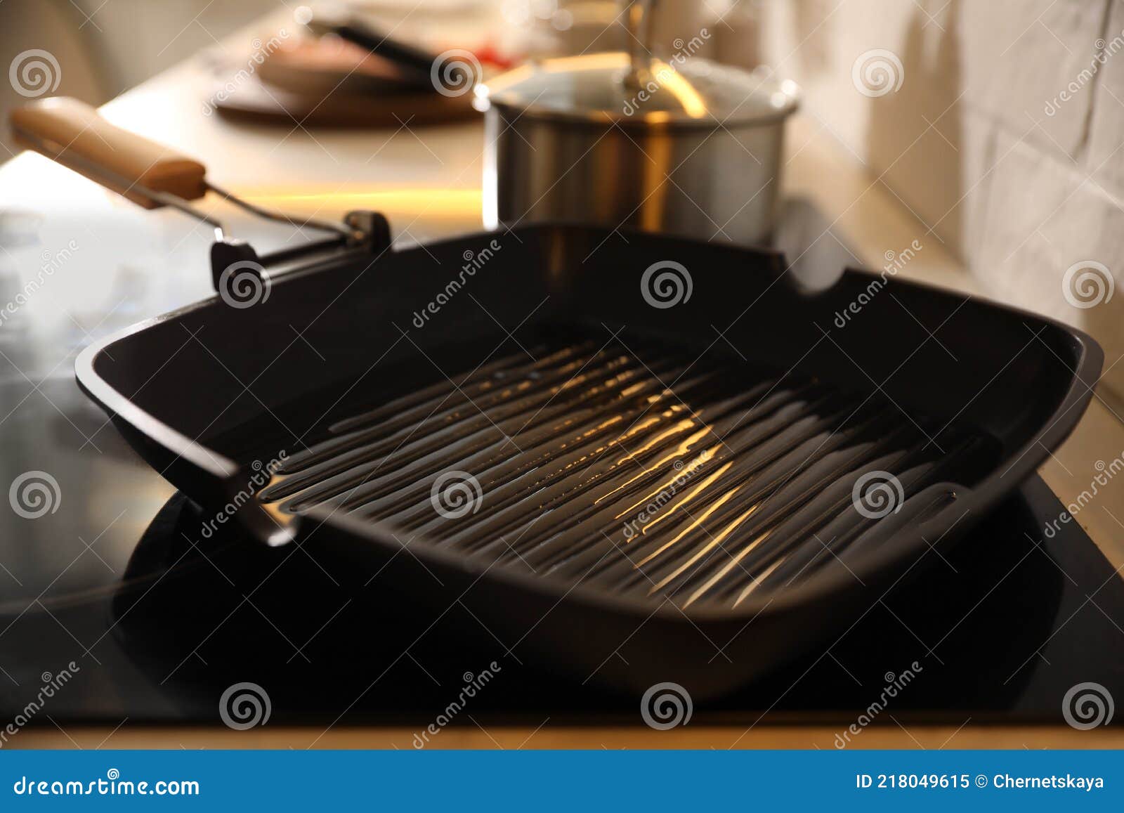 Frying Pan with Cooking Oil on Stove Stock Image Image of grill