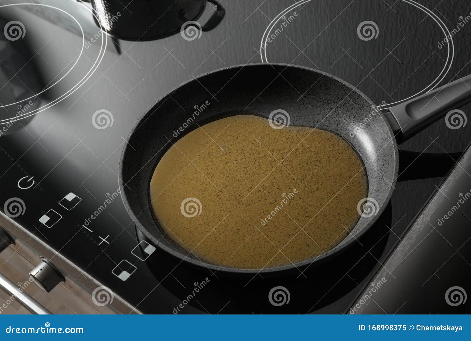 Frying Pan with Cooking Oil on Stove Stock Image Image of corn