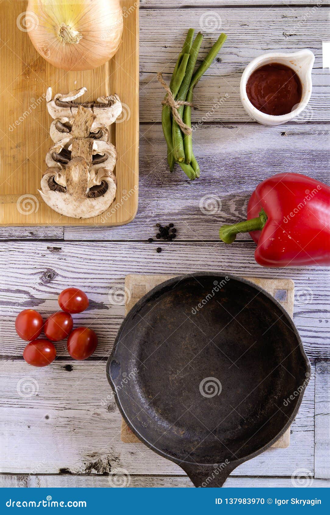 Frying Pan and Dinner Cooking Stock Photo Image of salad, healthy