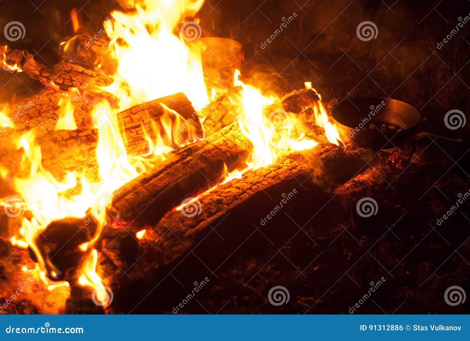 Frying Pan on Fire, Cooking on the Trek, Stock Photo Image of iron