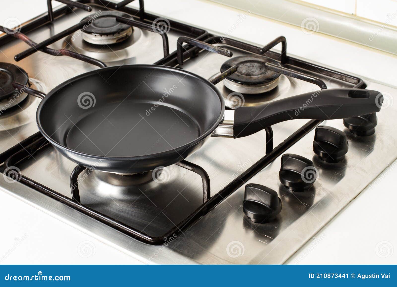 Frying Pan on a Gas Kitchen Stock Image Image of view, white 210873441