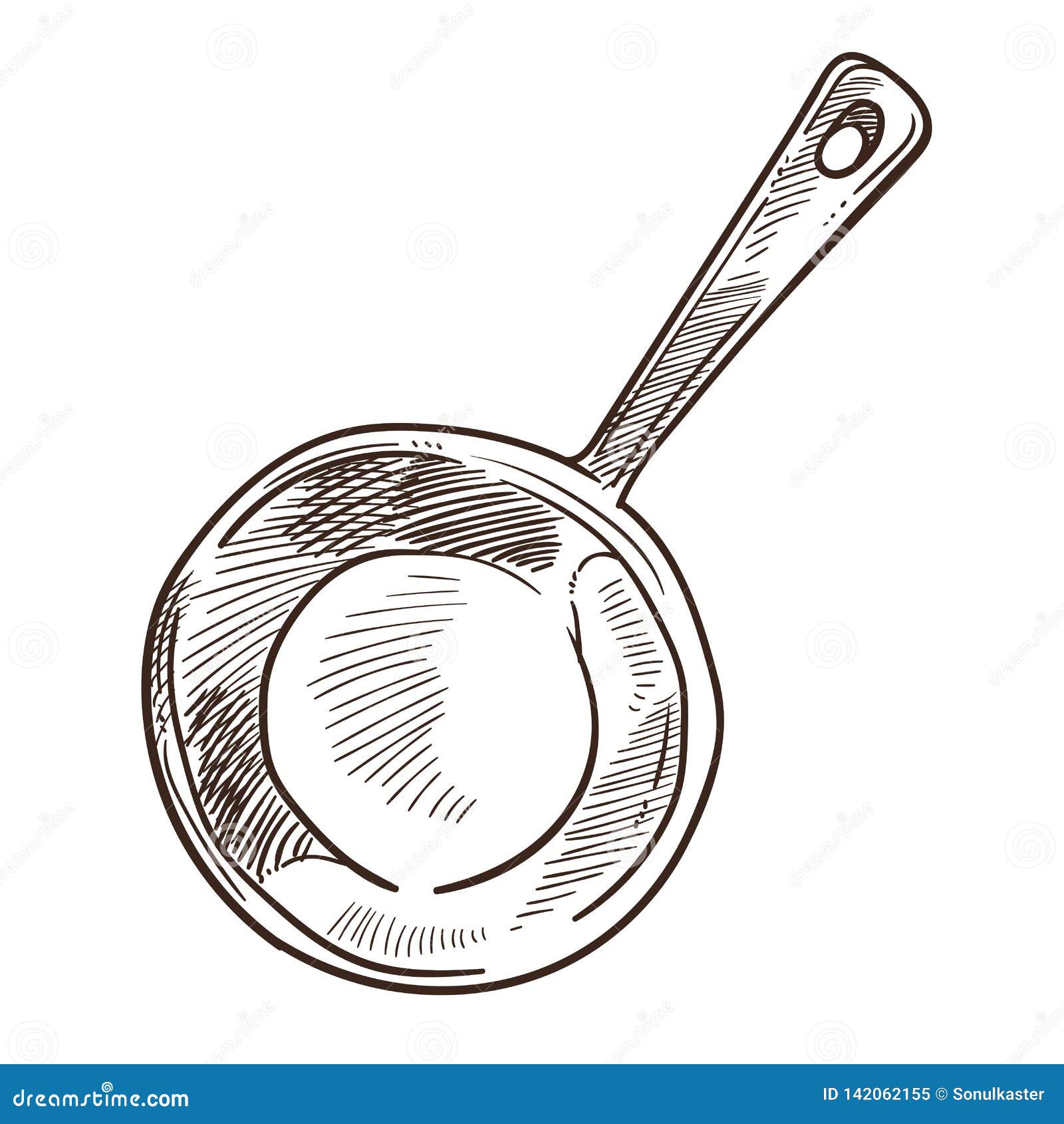 Frying Pan with Handle for Cooking Meal Monochrome Sketch Outline Stock
