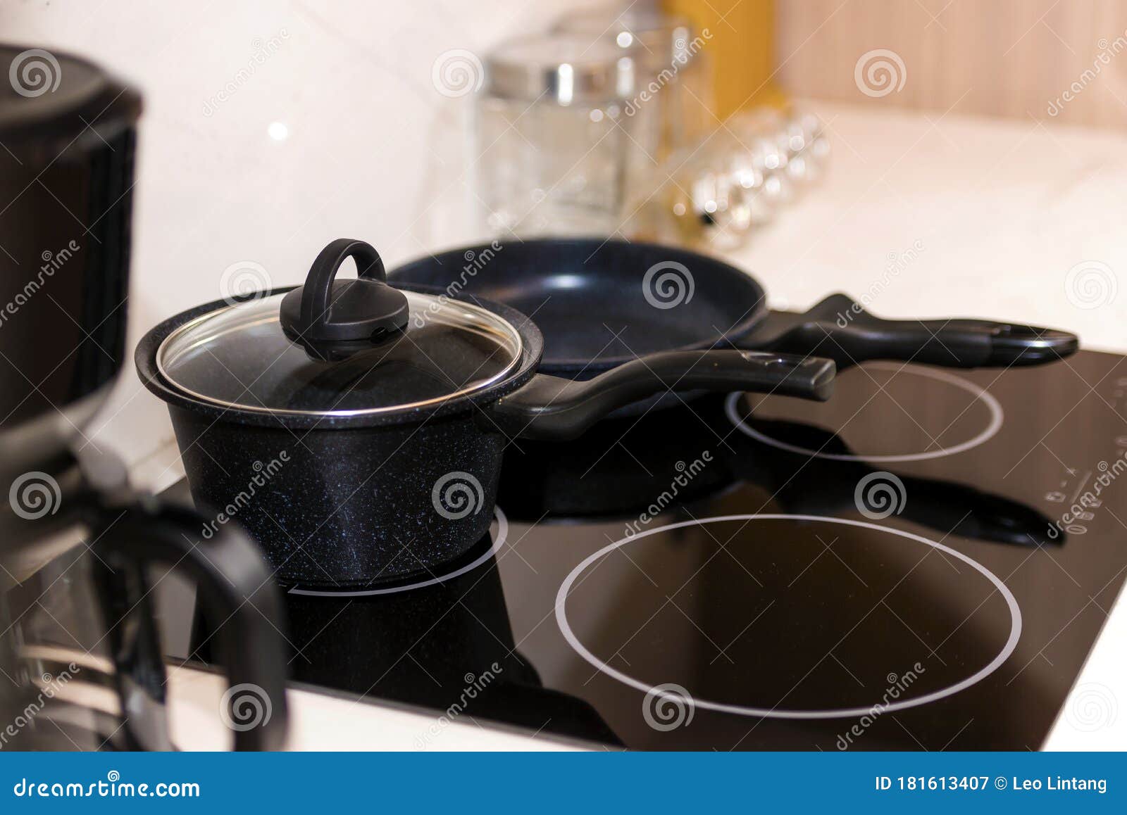 Frying Pan with Induction Stove Stock Image Image of clean, domestic