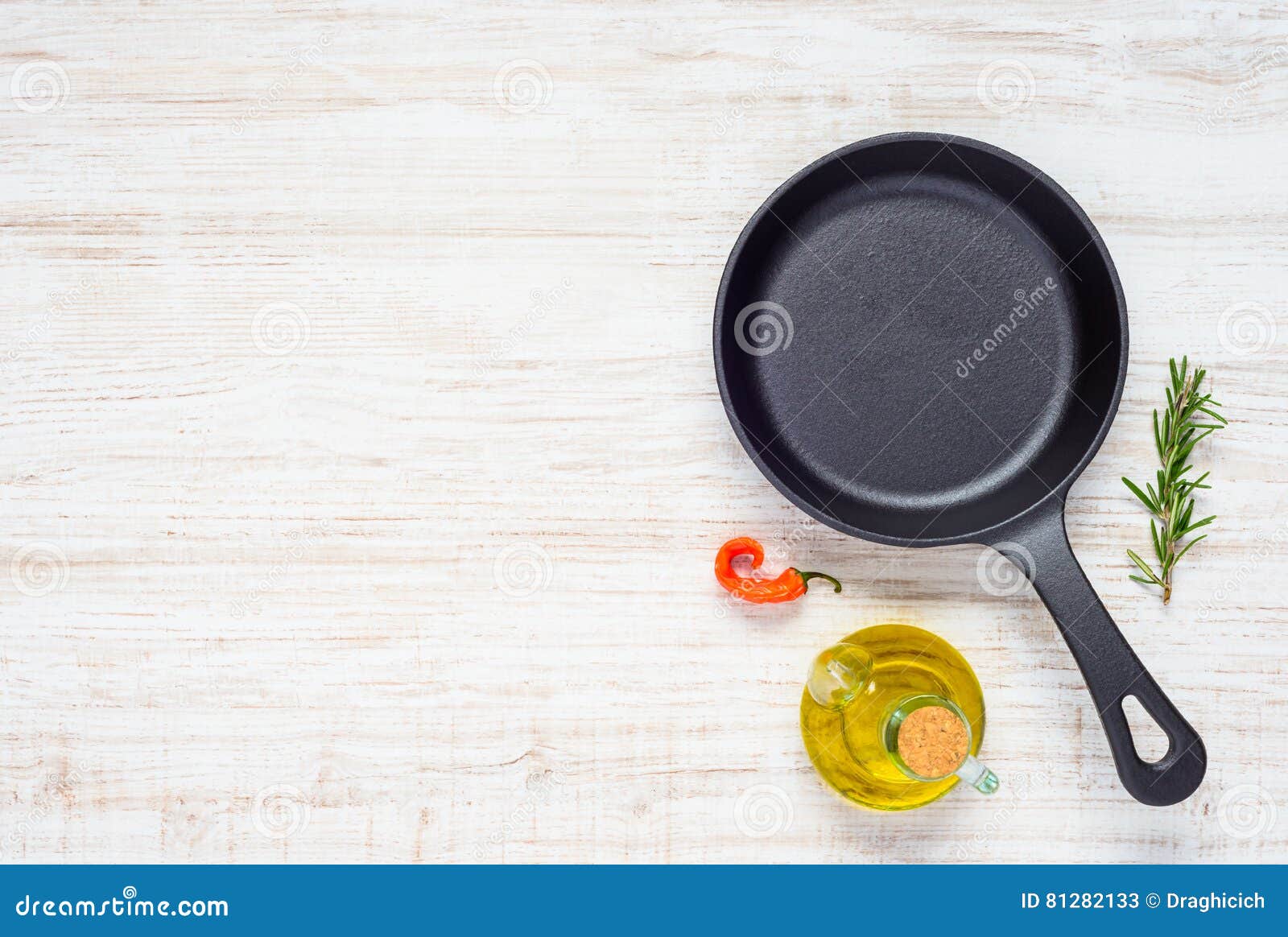 Frying Pan with Olive Oil and Copy Space Stock Image Image of text, rosemary 81282133