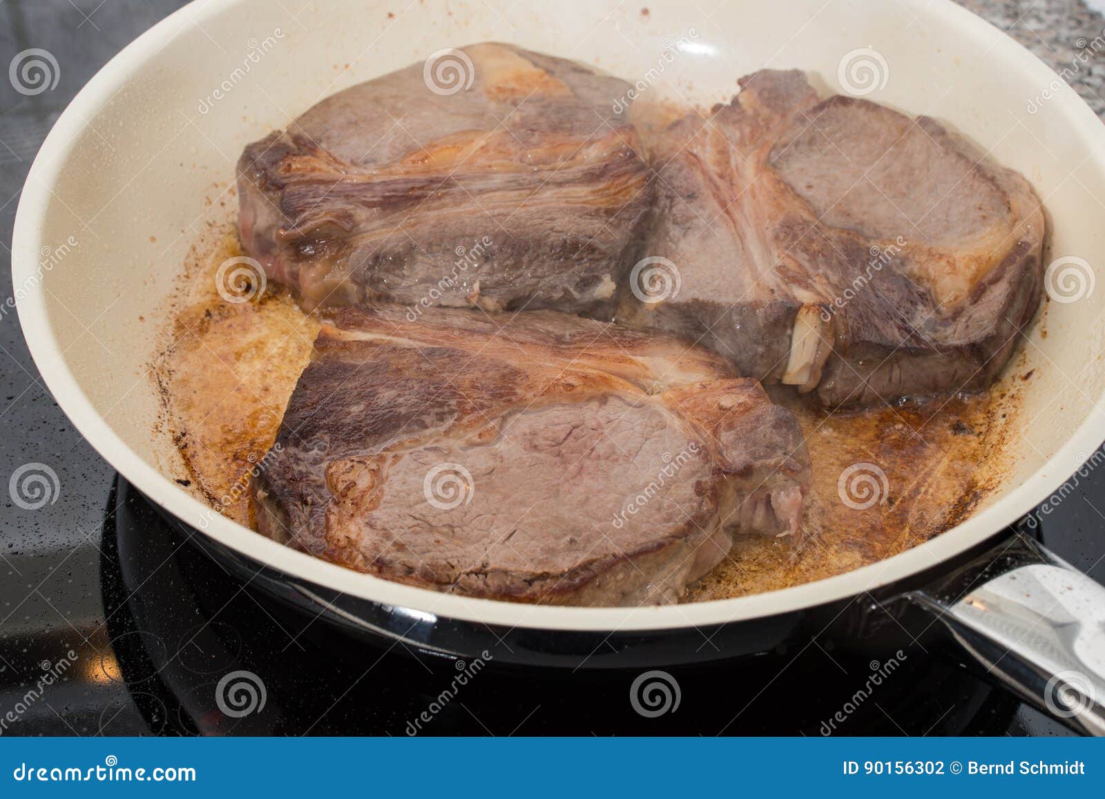 Frying Pan on a Oven with Rib Eye Steak Stock Photo Image of cook