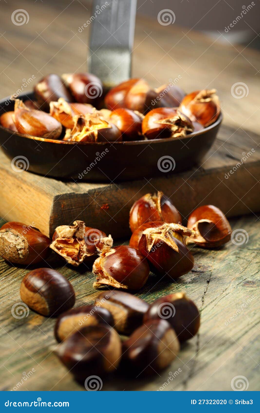 Frying Pan and Roast Chestnuts. Stock Photo Image of nature, color