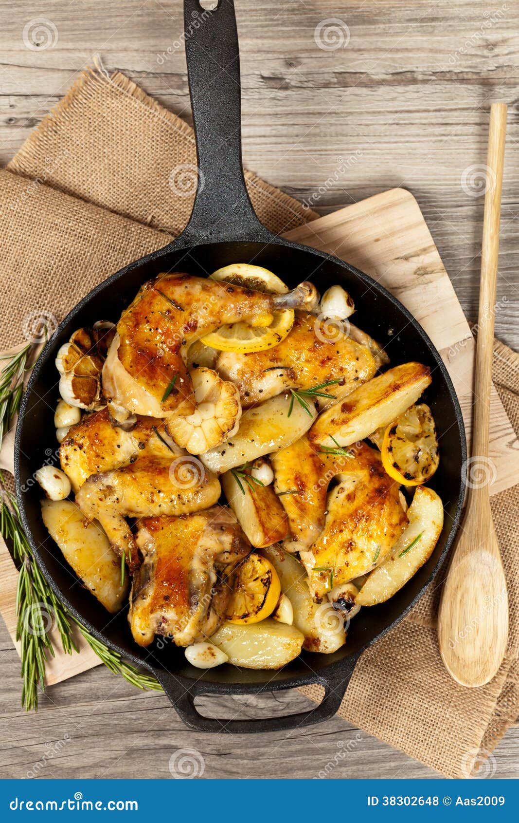 Frying Pan with Roasted Chicken Stock Photo Image of pieces, poultry