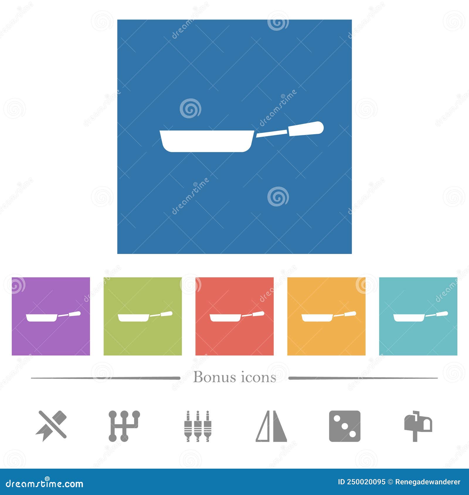 Frying Pan Side View Flat White Icons in Square Backgrounds Stock