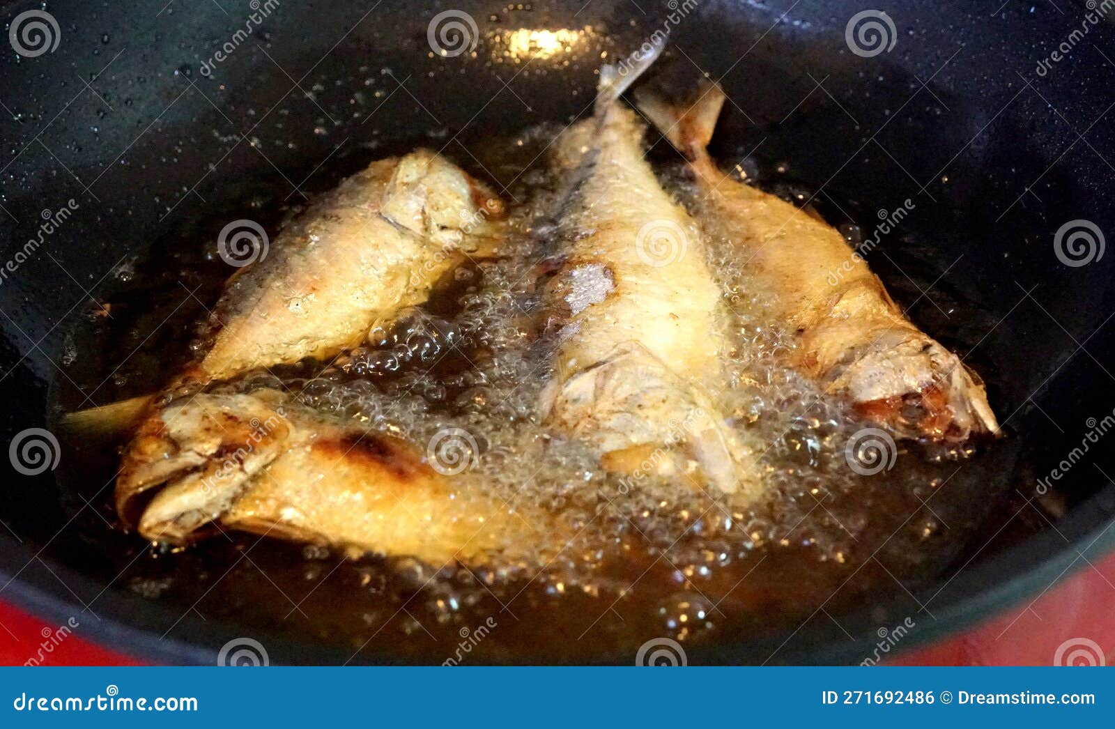 Frying steamed mackerel stock photo. Image of kitchen 271692486
