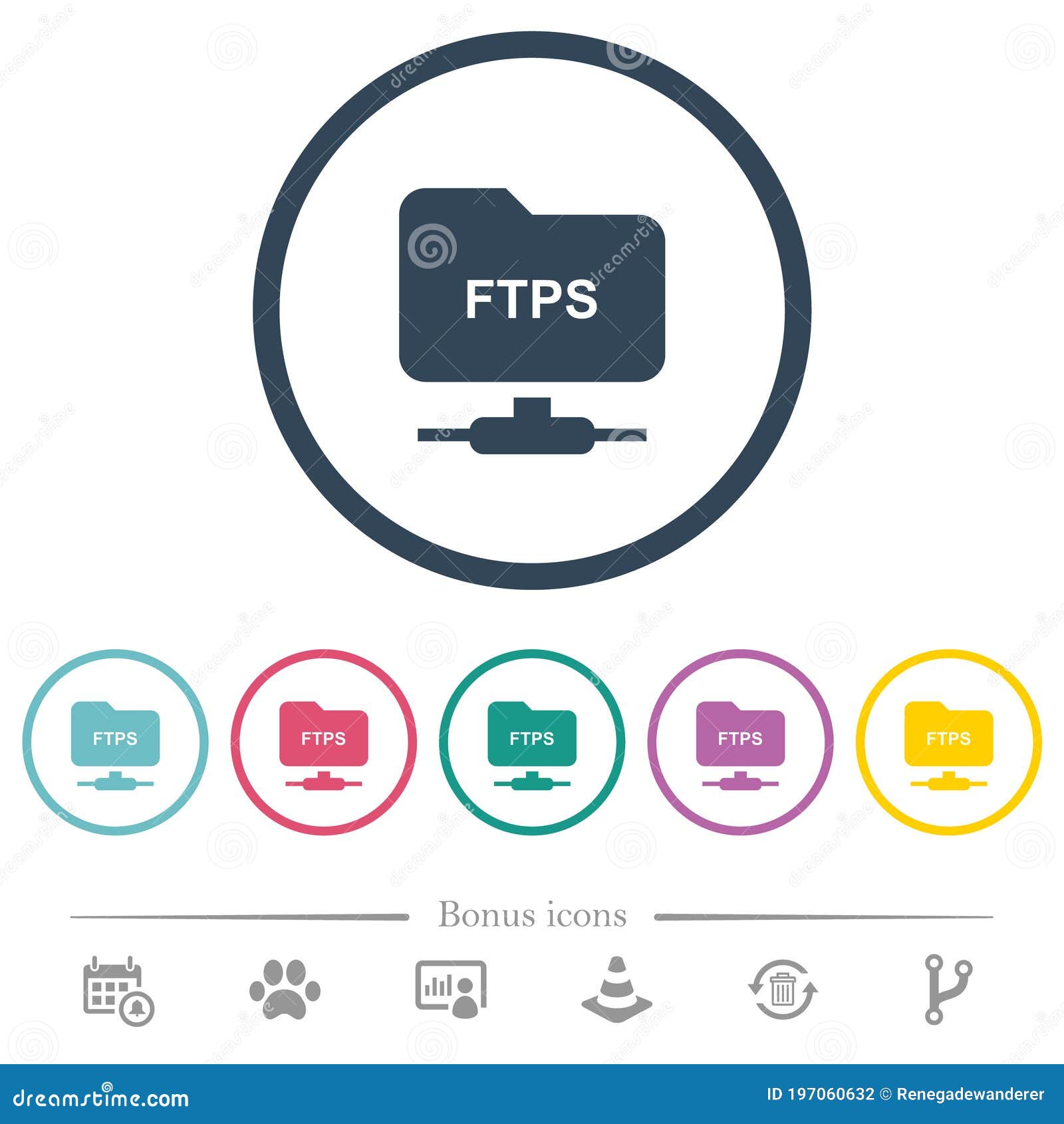 ftp over ssl flat color icons in round outlines