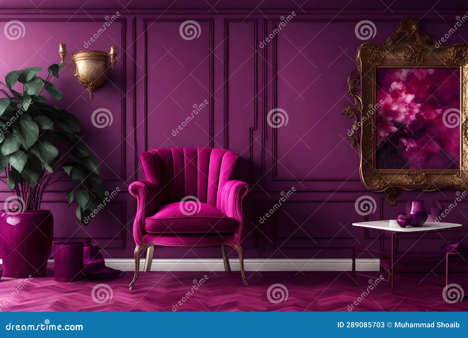 Fuchsia Color or Dark Plum in the Interior. Armchair and Wall Mokup for ...