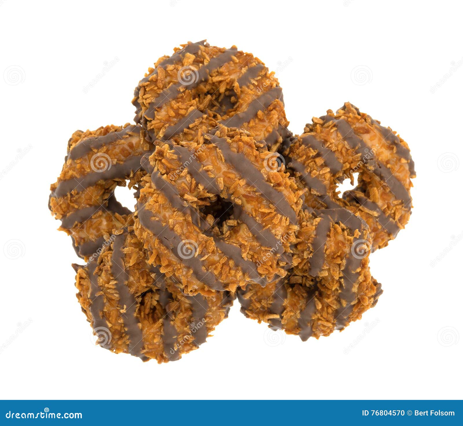 Fudge Coconut Caramel Cookies on a White Background Stock Photo Image