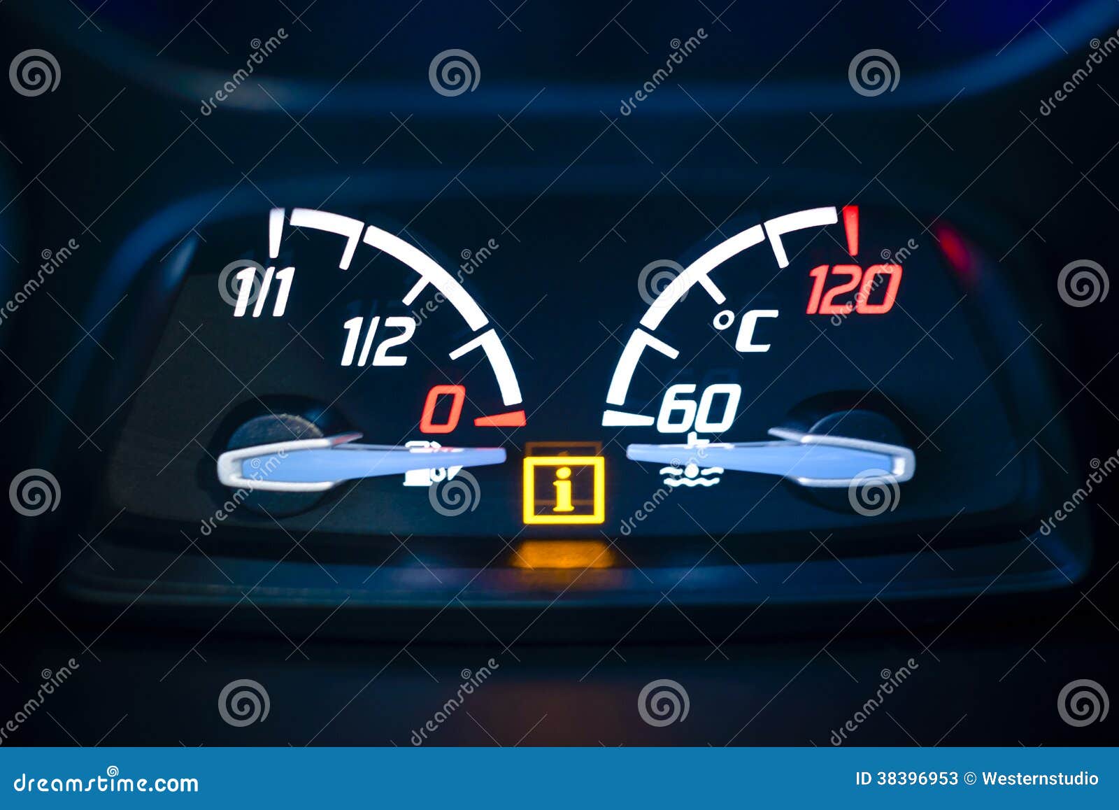 Fuel, Gas and Engine Coolant Temperature Gauge in Car. Stock Image