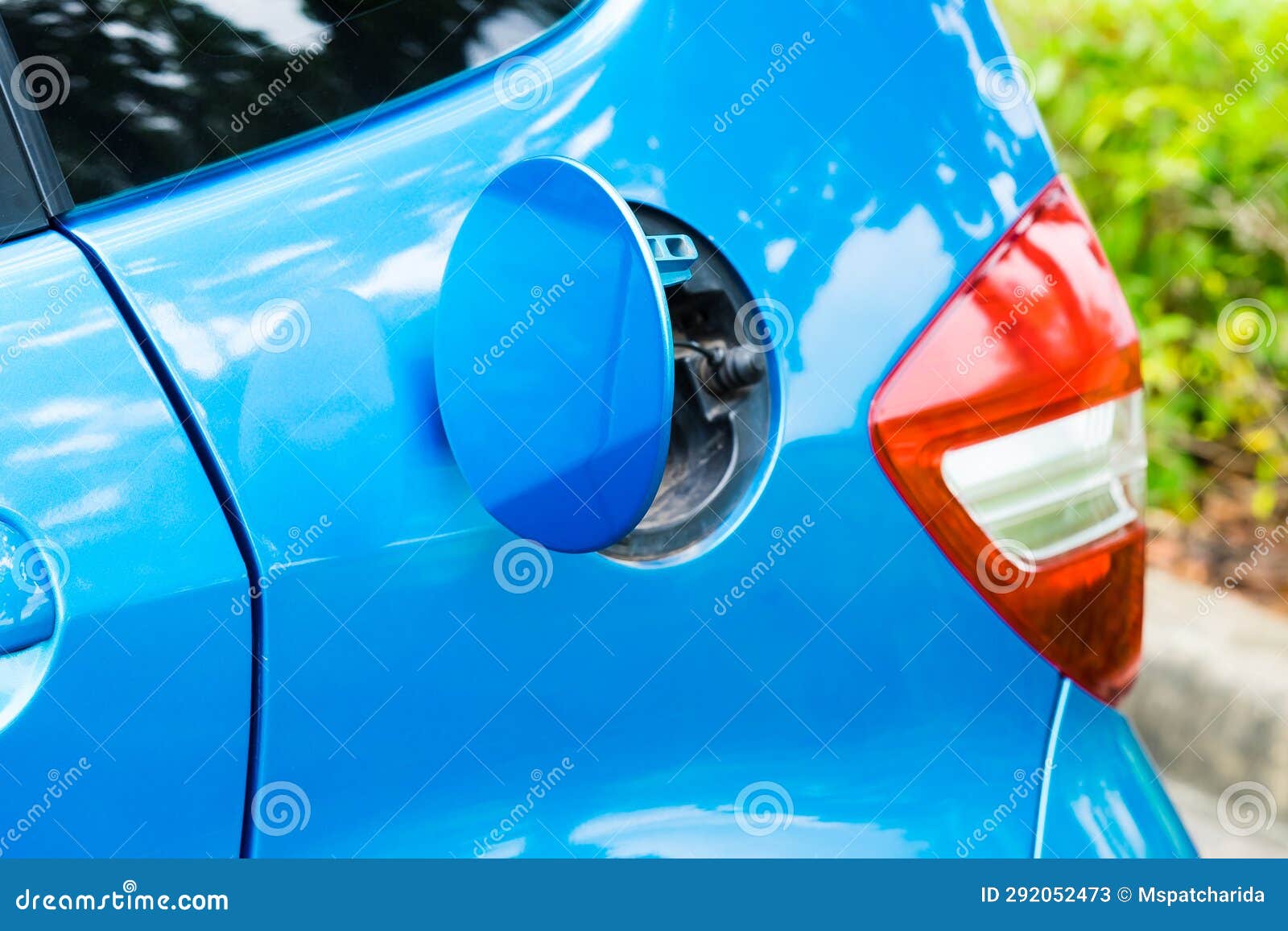 Closeup To Fuel Tank of Blue Car Stock Image Image of fuel, metal