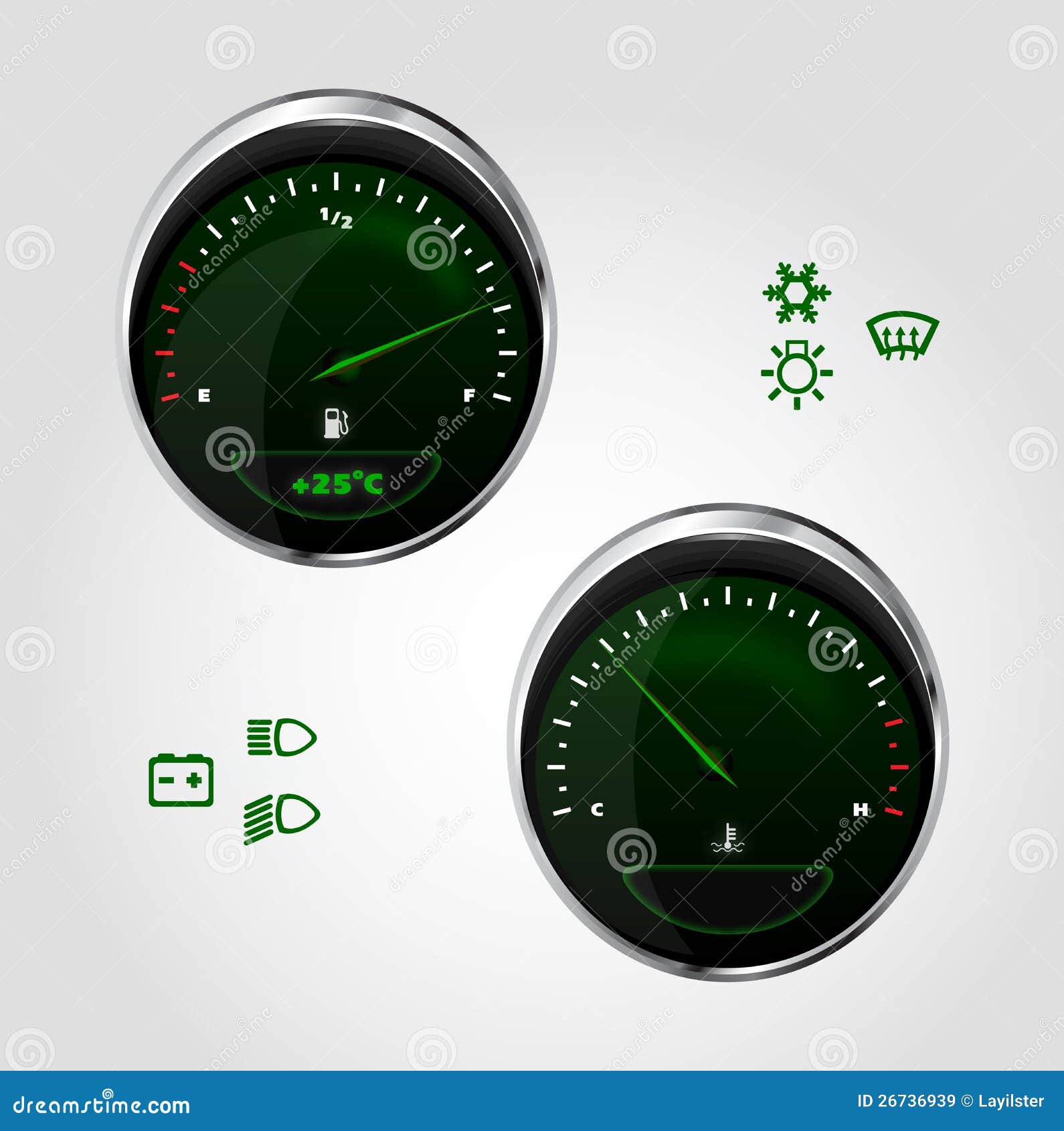 Fuel and Temperature Control of Dashboard Car Stock Vector