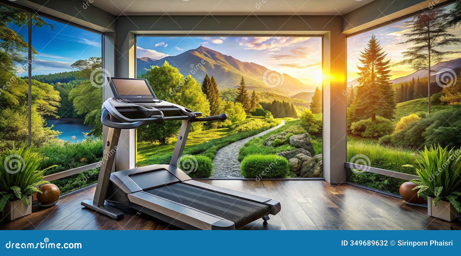 fuel your fitness journey a motivational double exposure of a home gym treadmill control panel blending seamlessly with